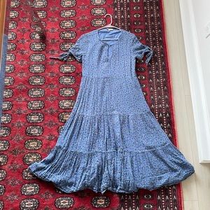 Madewell Blue Calico Tiered Midi Dress